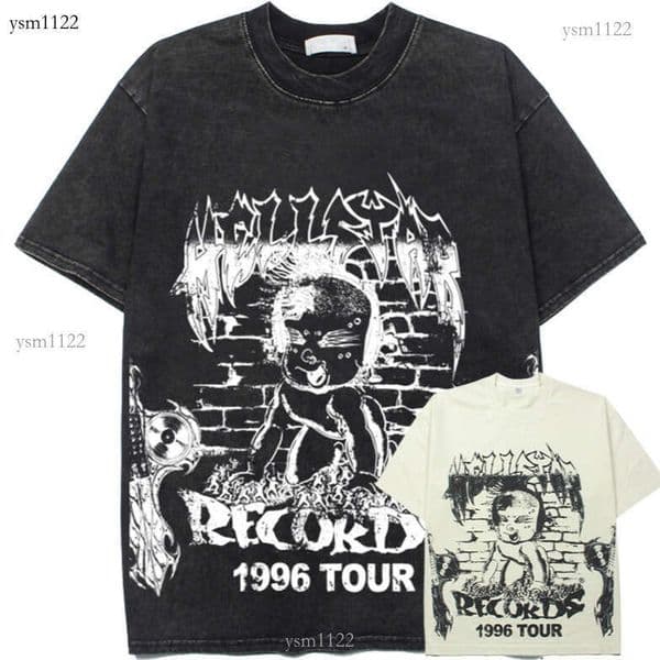 Luxury Graphic Print T-Shirt Men Washed Cotton Casual Streetwear Cross-border American high street washed vintage portrait prin