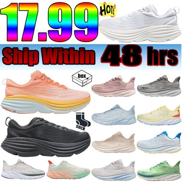 Designer running shoes bondi 8 ONE men woman sneakers Black White Ivory Challenger Anthracite hiking breathable outdoor Sports Daily Outfit yellow Orange eur36-45