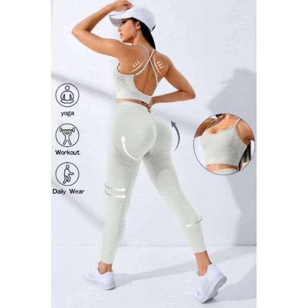 Seamless Yoga Set For Women 2Pcs Workout Outfits Stretchy Leggings And Thin Strap Sports Bra Fitness Wear