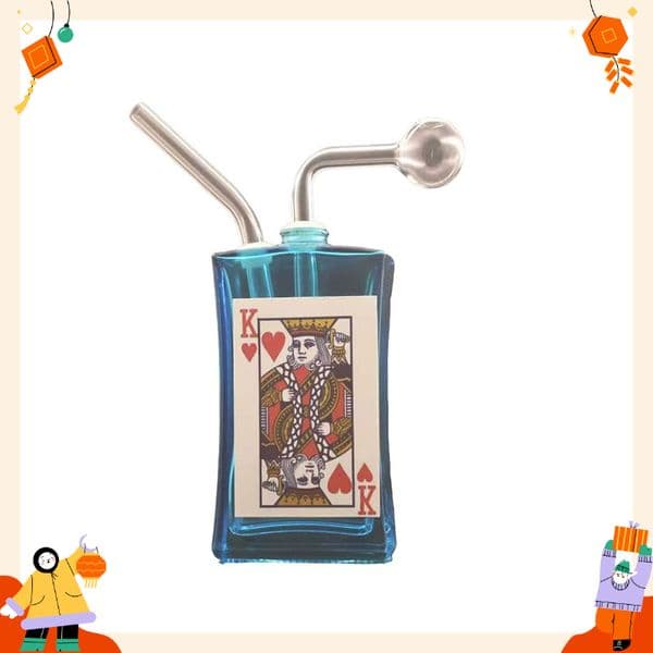 Colorful Travel playing cards Design Glass Oil Burner Pipes Mini Glass Bong Percolator Smoking Water Pipe Bong with Removable Oil bowl