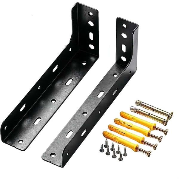 Super Heavy Duty Floating Shelf Corner Brackets, 8 11/16" L x 1/8" Thick Steel, 330 lbs Load Capacity, 1 Pair Black Matte Wall Mount for TV Shelves, Nightstands