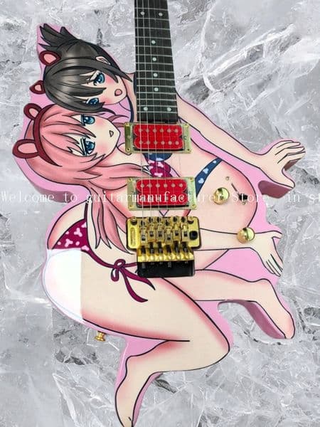 Pinkcartoongirl electric guitar with 2H pickups, golden vibration, 6 strings #N369789