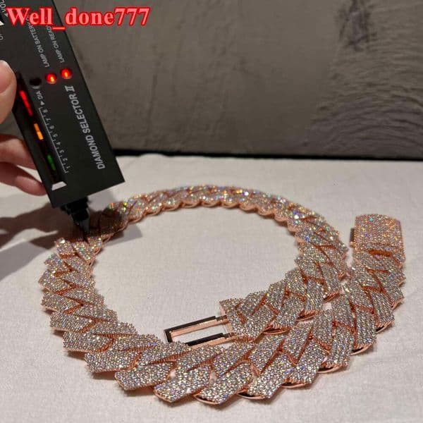 Hip Hop Luxury Miami Cuban Chain 22mm Width Three Rows Moissanites Miami Cuban Prong Set Full Iced Out Cuban Link Chain Necklace