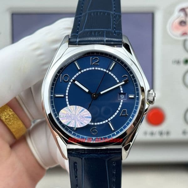 MKSF Luxury Watches MKS 40mm Stainless Steel Cal.1326 Automatic Mens Watch Blue Dial Leather Strap Gents Wristwatches 4600E/000A-B487