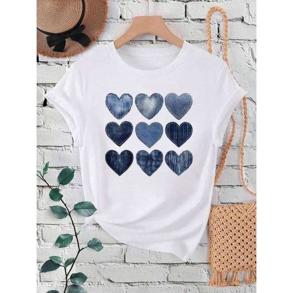 Women Cowboy Heart Print for Valentine's Day Gifts Fashion Crew Neck Short Sleeve T-Shirt Casual Women's Clothing