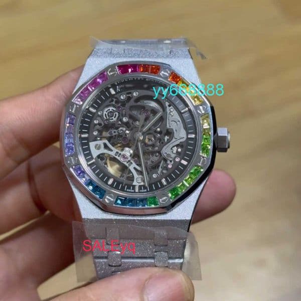Luxury Designer Watch Mens Automatic Mechanical Watch 41mm Frost Gold Rainbow Bezel 3132 Movement Classic Wristwatch Yqtgood
