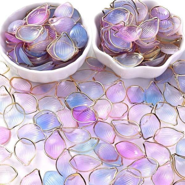 50Pcs 15X22mm Multicolor Petal Charms Golden Edge Flower Beads For Jewelry Making Earring Necklace Pendant DIY