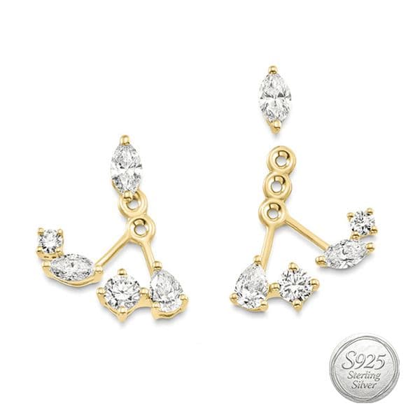 Creative 2 in 1 Fashion Fine Jewelry 925 Sterling Silver Pear Marquise Cut Zircon Geometric Stud Earrings Set for Women Luxury Designer