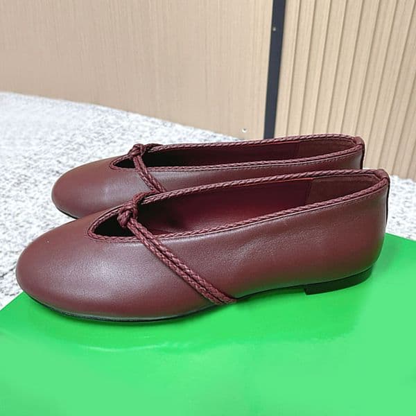 Deep Red Women bean shoes Mary Jane shoes round toe bag heels Womens ballet Shoes strap decoration sheepskin fabric genuine leather outsole Le Fu Shoes for Women