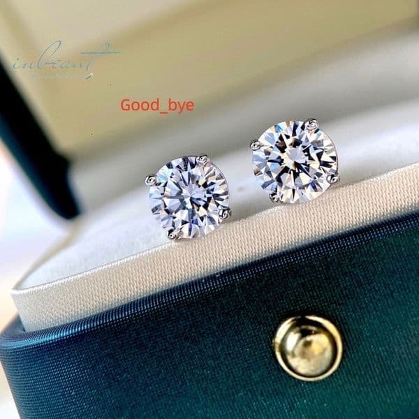 Silver 925 Original Total 10 Carat Brilliant Cut Diamond Test Past D Color Moissanite 4 Prongs Stud Earrings Gemstone Jewelry