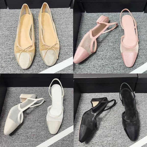 New Designer Mesh Flats Women Ballerine Shoes Classic Bow Sandals Bridal Wedding Shoes Cap Toe Ballet Flat Fashion Pumps Slides 1057