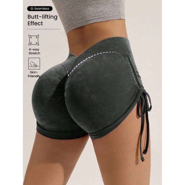 Drawstring for women, peach lifting buttocks, fitness cycling, three part pants, running sports, frosted shorts
