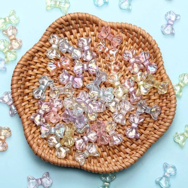 30Pcs 8.7*15Mm Transparent AB Small Bowknot Shiny Beads DIY Necklace Keychain Material Creative Making Jewelry Accessories
