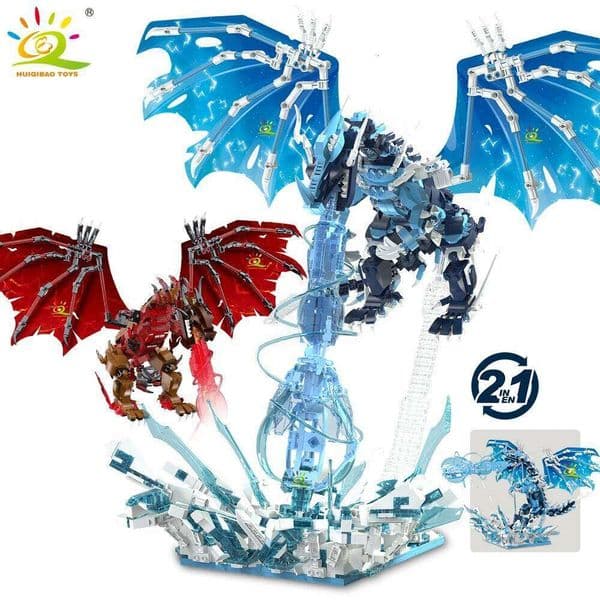 HUIQIBAO MOC ICE Frie Dragon Model Building Block Bricks Assembly Construction Toy For Children Kid DIY Game Home Desk Decor