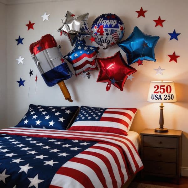 8 Piece 250th Anniversary USA Independence Day Themed Balloon Set, Red Blue White Flag Shaped Foil Balloons, National Day Party Decorations, Party Balloons