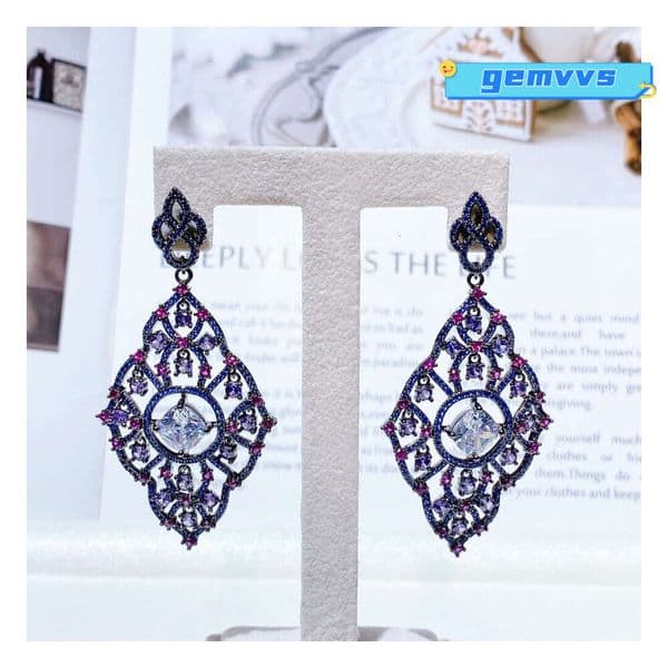 Geometric Fashionable Colorful Moissanite Rhombus Tassel European And American Micro-Inlaid Moissanite Earrings Trendy Jewelry Factory Wholesale Jewelry