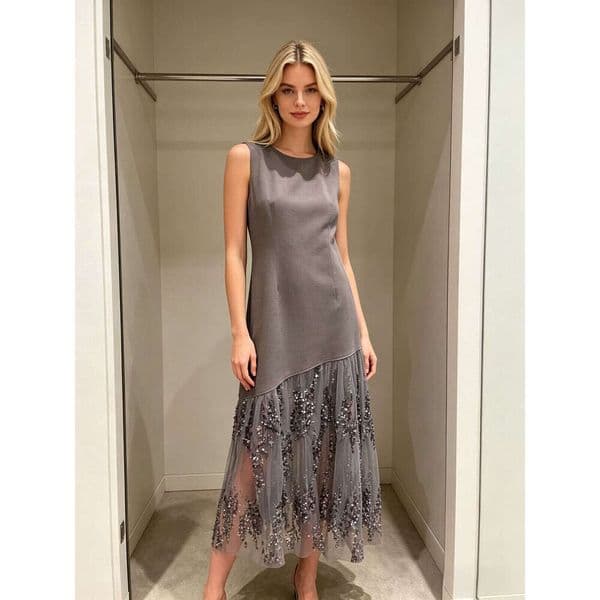 Designer's high-end women's spring and summer new style French heavy sequin lace patch straight tube women's dress
