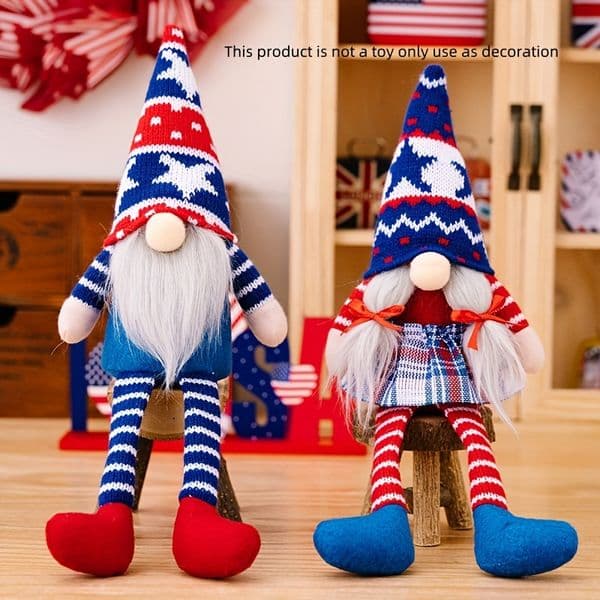 1pc/2pcs Independent Day Decoration American Holiday Gnome Ornament Small Dwarf Knitted Hat Hanging Legs Rudolph Doll