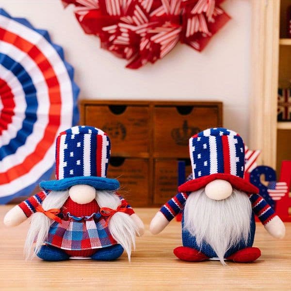 1pc/2pcs Independent Day Party Supplies Rudolph Knitted Hat Gnome Light-up Ornament Doll American Independence Day Indoor Decoration Supplies