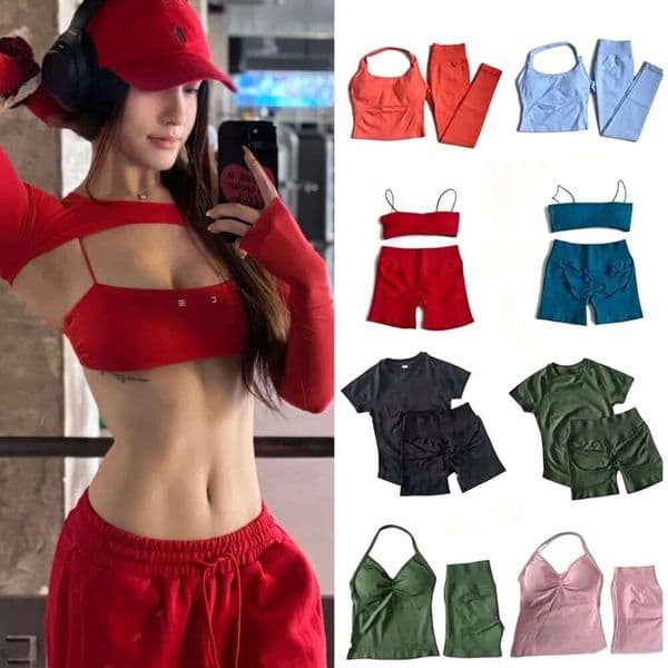 Women Dyn Style Yoga Sets Strappy Bra Hip Lifting High Waist Leggings Shorts Jacket For Pilates Gym Workout Summer Stretch Fit Casual Wear