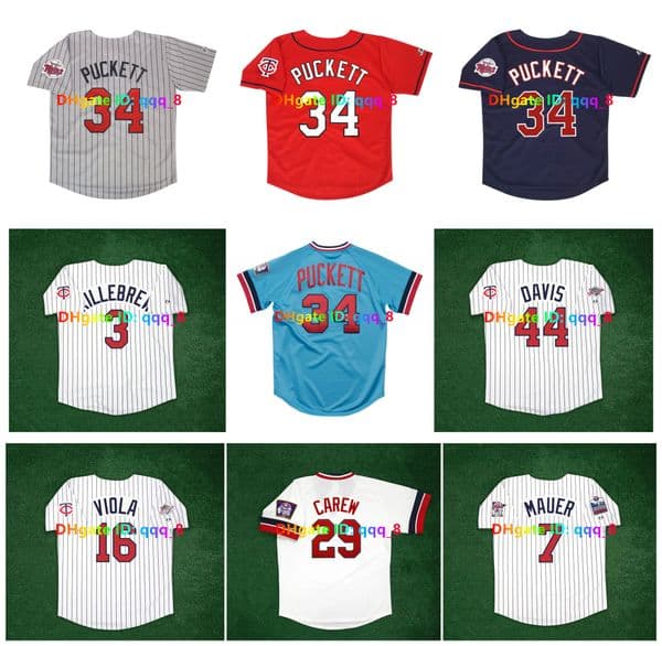 Kirby Puckett Minnesota Paul Molitor Twin Baseball Jersey Torii Hunter Kent Hrbek Rod Carew Knoblauch Davis Bert Blyleven Jack Morris Harmon Killebrew Size S-4XL