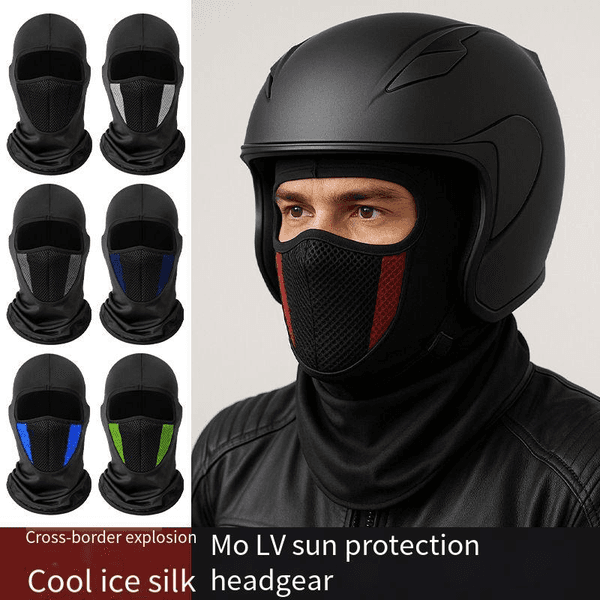 Summer sun protection riding hood neck ice silk mask full face thin breathable filter speed dry hood anti-sand motorcycle hood customizable logo.