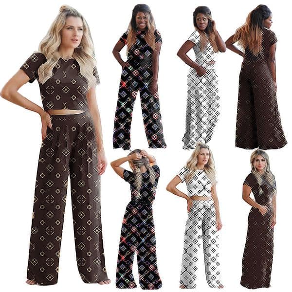 Womens Summer New Comfortable Sexy Short Sleeve Wide Leg Pants Set Fashionable Two-Piece Set