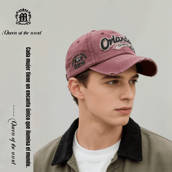 Men's Vintage Washed Distressed Baseball Cap with Orlando Letter Embroidery, Adjustable Casual Dad Hat
