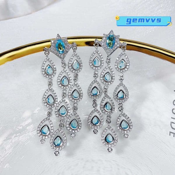 Elegant Fashionable Banquet-Style Teardrop-Shaped Tassel Stylish European And American Micro-Inlaid Moissanite Earrings Yiwu Jewelry Wholesale Jewelry