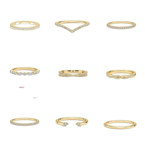 V-shaped X-shaped Fashion Stackable Ring S925 Sterling Silver Gold Plated Inlaid Moissanite Band Ring Eternal Ring for Women