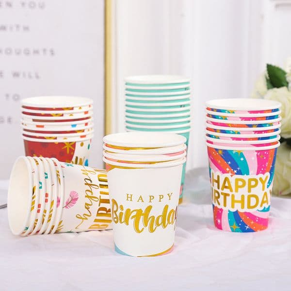 1000pcs/lots 9Oz 250ml Happy Birthday Thickened Paper Cup Disposable Paper Cup Raw Wood Pulp Children's Birthday Party Supplies