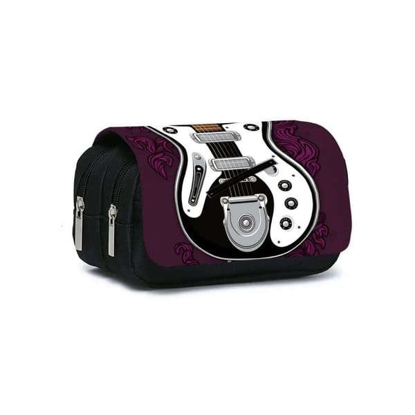 Guitar Pattern Double Flip Fabric Pen Case Boy/Girls Best Gift 2D Flat Pencil Pouch School Office Use Children