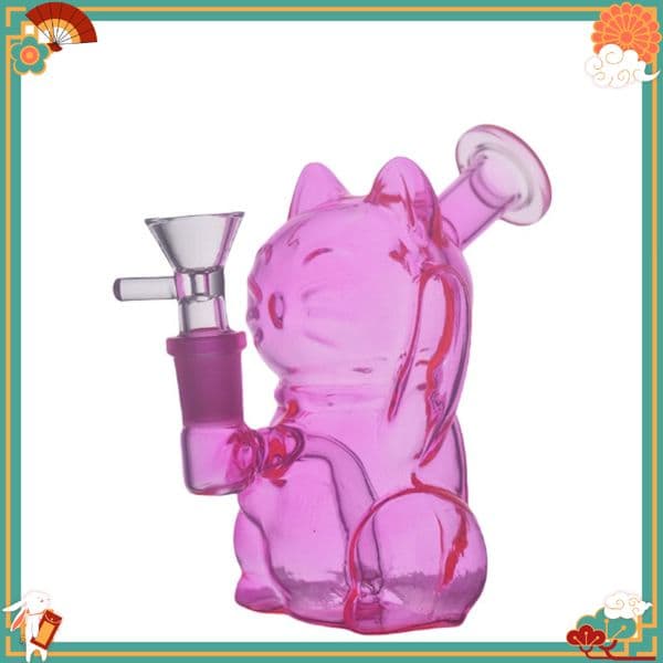 Mini colorful Travel Mini Cat Design Thick Headt Glass oil burner Bong Pipe Hookah Shisha Smoking water bong hookah Bubbler Pipes Filter with Herb Tobacco Bowl
