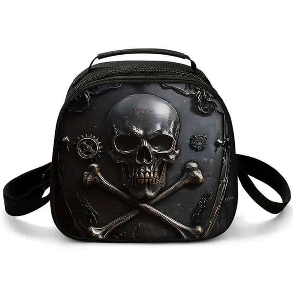 Skull Flower Design Shoulder Strap Insulated Lunch Bag Eco-Friendly Waterproof Thermal Cooler Reusable Student Bento Food