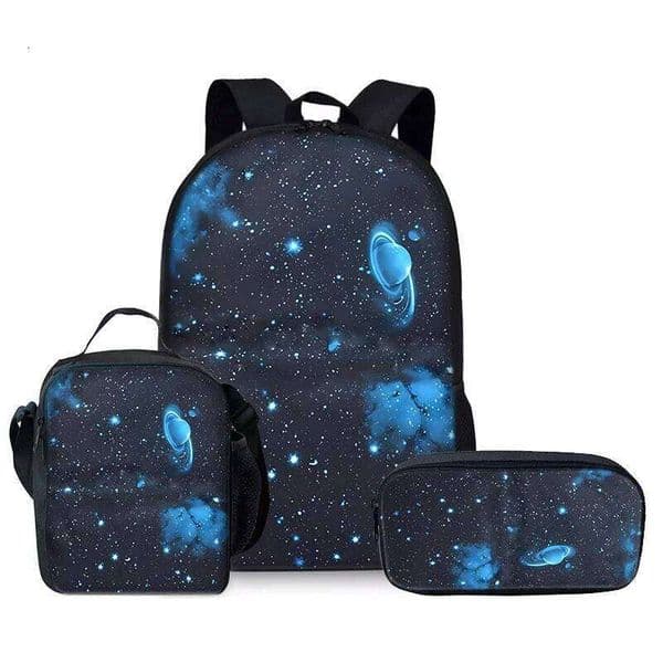 Cosmic Starry Sky Three Piece Set Backpacks Boy and Girls Best Gifts 2D Flat Cartoon School Backpack for Children