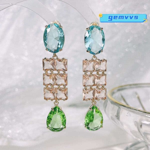 Exquisite Fashionable Colorful Geometric Earrings With Micro-Inlaid Moissanite European And American Style Trendy Jewelry Factory Wholesale Jewelry