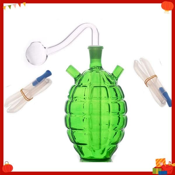 Travel Creative Green Colorful Grenade Shape Double use Glass Oil burner Bong Perc Super thick Water Pipe Smoking Bubbler Shisha Hookah with smoking oil banger bowl