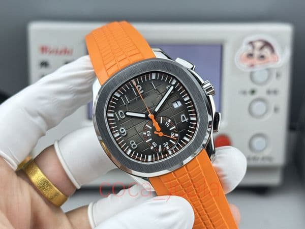 TOP quality Aquanaut Chronograph 5968A Black Dial Orange Rubber Strap 42.2mm*12.5mm CH28 Movement Sapphire 904L Stainless Luxury Automatic mechanical mens watch