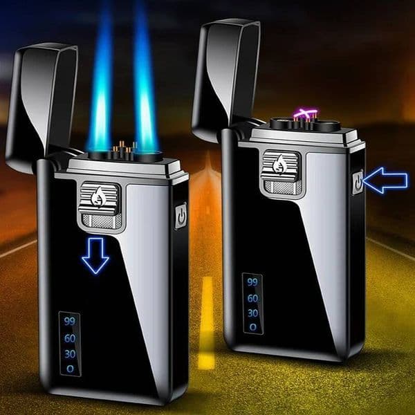 2025 New Flame Electric Dual Purpose Metal Windproof Creative USB Butane Gas Double Fire Lighter Men's Gift