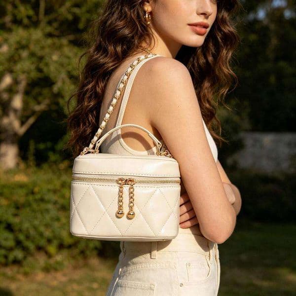 Women's Mini Quilted Chain Crossbody Bag - Leather Cosmetic Purse with Gold Hardware, Elegant & Compact for Daily & Party Use