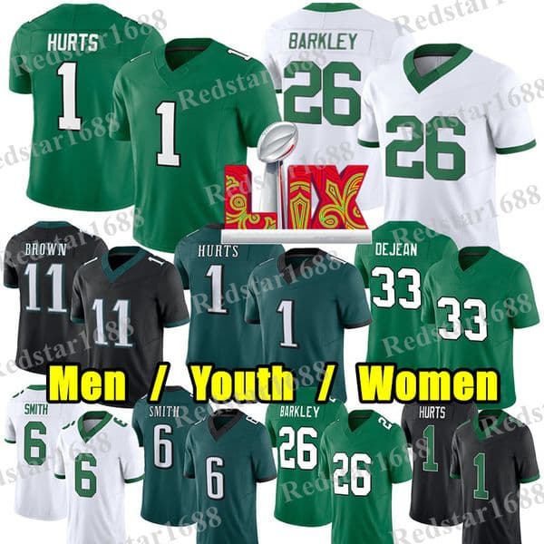 Saquon Barkley Jalen Hurts Football Jersey AJ Brown DeVonta Smith Mailata Jason Kelce Carter Goedert Zack Baun Nolan Brian Dawkins Cooper DeJean Quinyon Mitchell