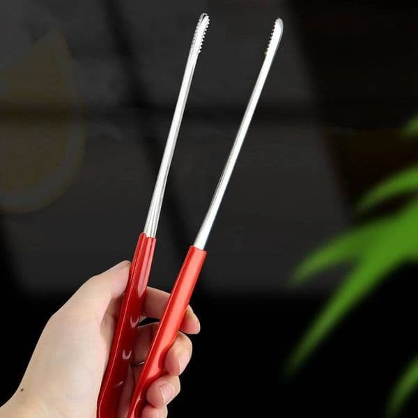 Stainless Steel BBQ Salad Food meat vegetable red glue Clips Bread Pasta Serving Tongs Non-Stick Kitchen Cooking Tools ddmythur