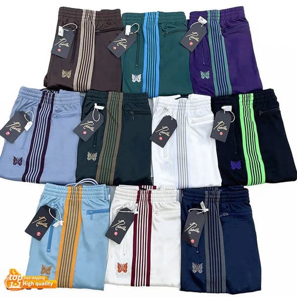 Needles Men's Pants 48 Colors Fashion Designer Pants Side Stripe Oversized 1:1 Clothing Wide Men Women Embroidered Butterfly Track Poly Smooth Casual AWGE 0a