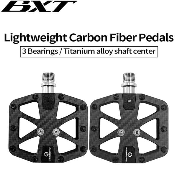 BXT Ultralight Carbon Fiber Bicycle Pedals Titanium Axle 3 Bearings Pedals MTB Road Bike Lightweight Flat Pedals