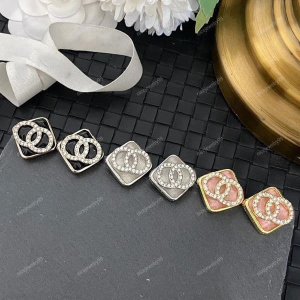 Geometry Designer Copper Stud Luxury Girls Diamond Crystal Heart 18k Gold Plated Jewelry Stamps Earrings Wedding Party Christmas Gifts