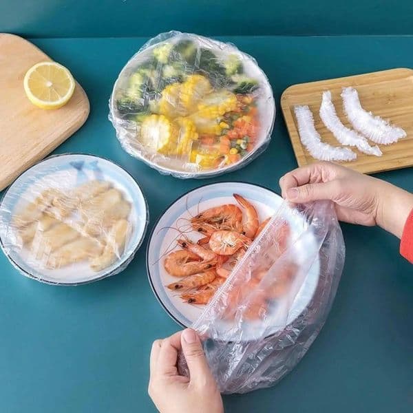 100pcsHousehold wrap for fruits and vegetables disposable thickened fresh-keeping cover elastic mouth food grade plastic ddmythur
