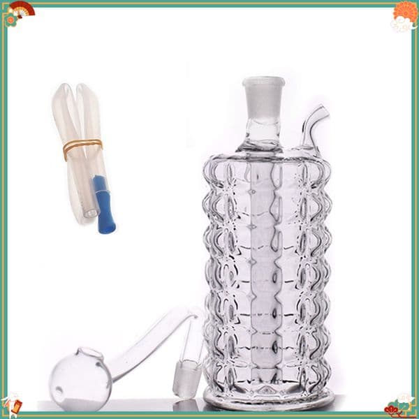 Travel Thick heady Glass Oil Burner Bubbler Pipe Mini Percolator Water Bong Hookah Recycle Portable With Smoking banger oil Bowl Slide and Soft Silicone hose