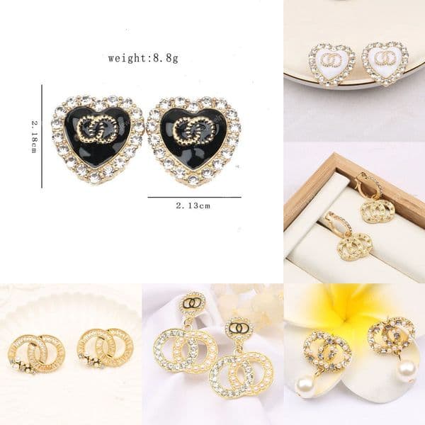 20Style Round 925 Silver Letter Stud Famous Earrings Designer for Woman Geometry Crystal Rhinestone Pearl Earring Fashion Wedding Party Designers Jewerlry Gifts