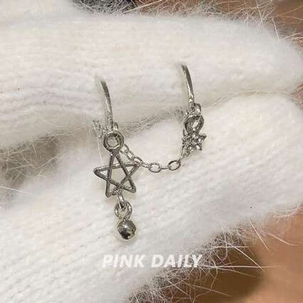 Luxury Brand Designer Jewelry Dual Ear Piercing Integrated Star Chain Pendant For Women, Korean Style Unique Personality Bell Stud Earrings