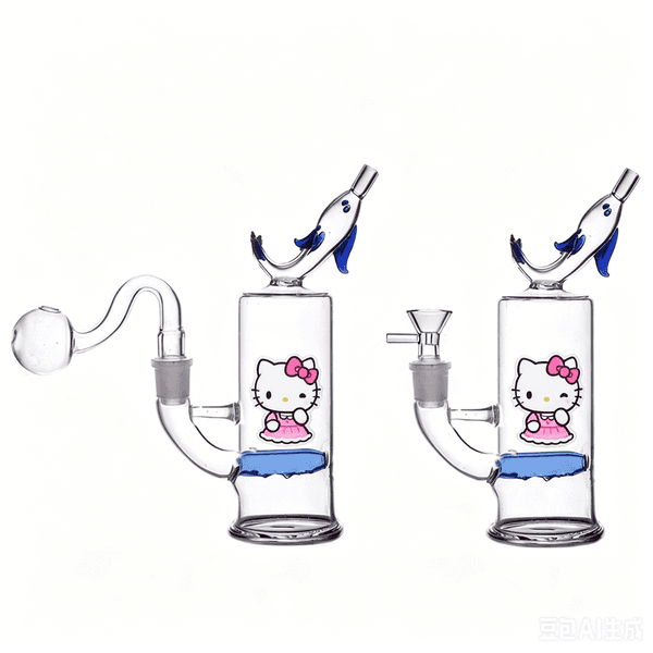 Wholesale Cute dolphin shape Glass oil burner bong Hookah Bubbler for smoking perc water pipes hookah with 14mm Glass banger tobacco bowl